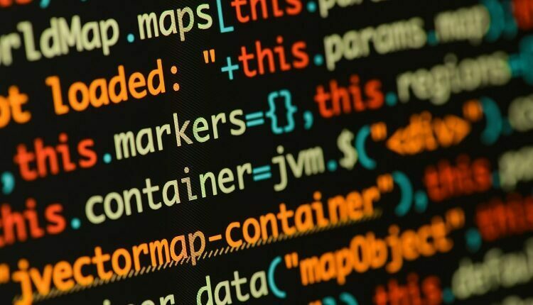Real Java Script Code Developing Screen. Programing Workflow Abs